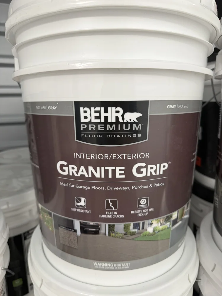BEHR Granite Grip — Gray · Textured concrete coating, actual 5 gallon bucket