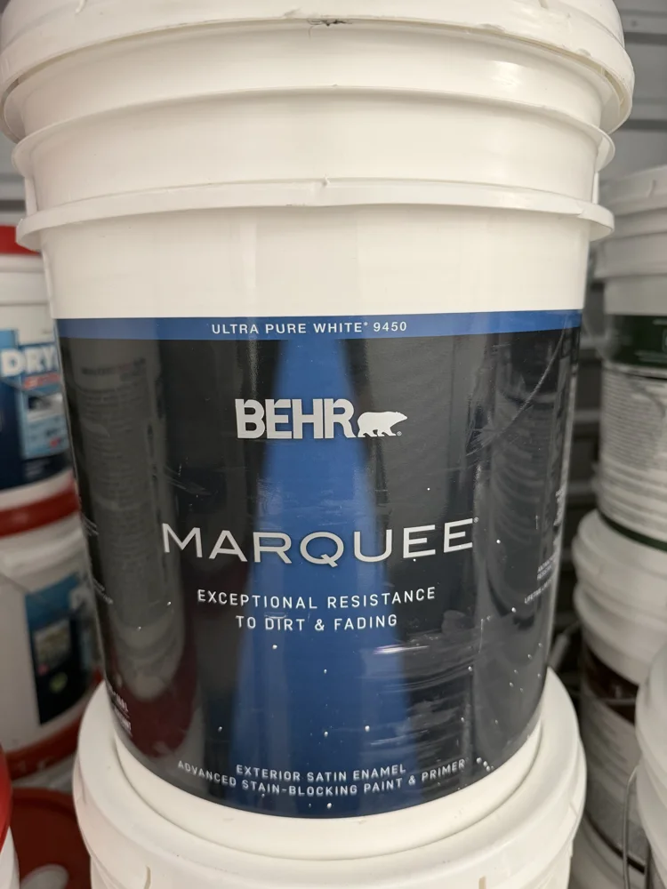 BEHR Marquee — Ultra Pure White · Exterior satin, actual 5 gallon bucket