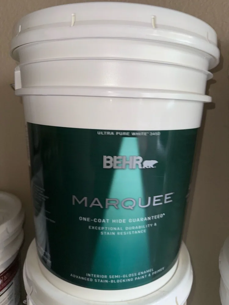 BEHR Marquee — Ultra Pure White · Interior semi-gloss, actual 5 gallon bucket