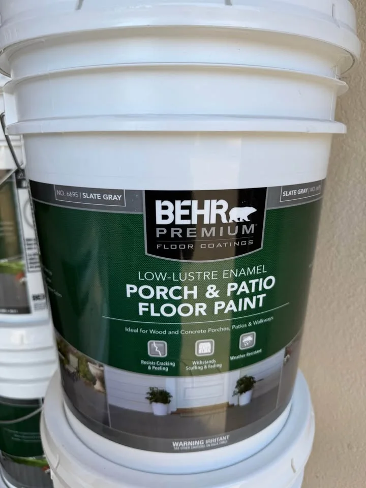 BEHR Porch & Patio — Slate Gray · Low lustre floor paint, actual 5 gallon bucket