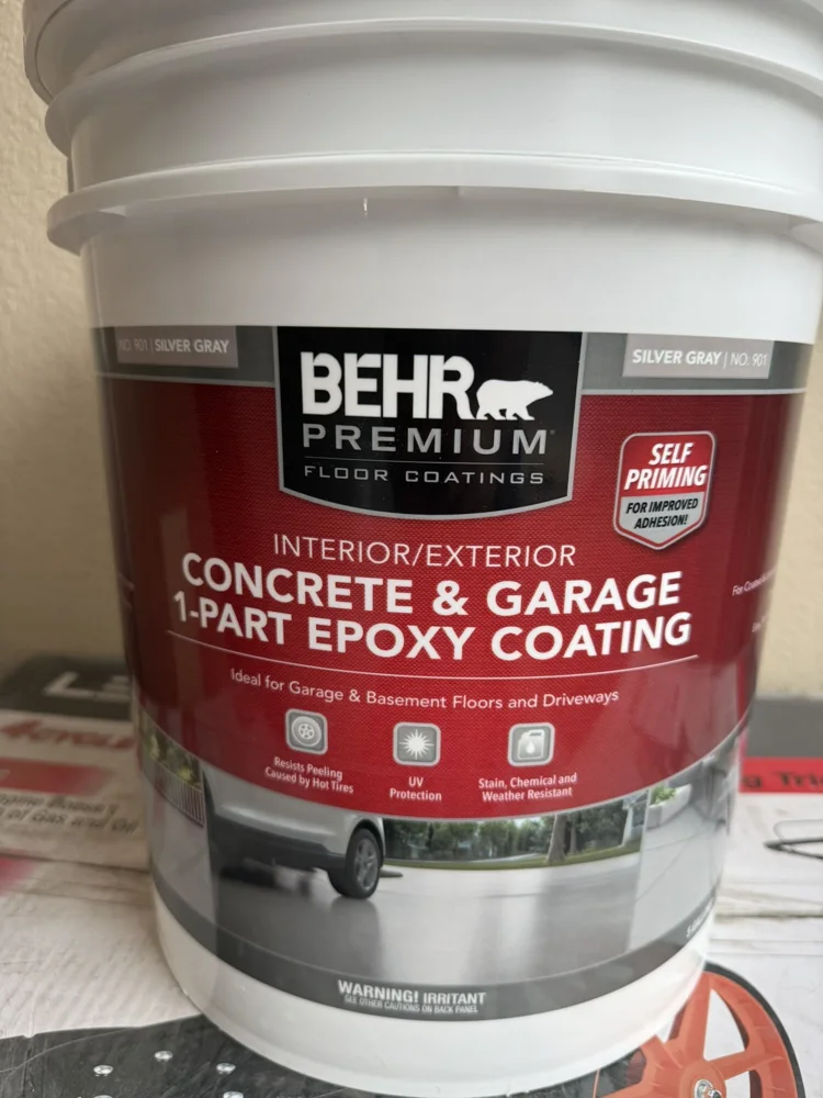 BEHR 1-Part Epoxy — Silver Gray · Concrete & garage floors, actual 5 gallon bucket