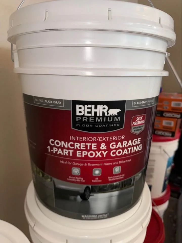 BEHR 1-Part Epoxy — Slate Gray · Concrete & garage floors, actual 5 gallon bucket
